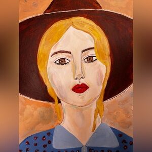 Original art Abstract Portrait Painting of woman cowgirl 🤠